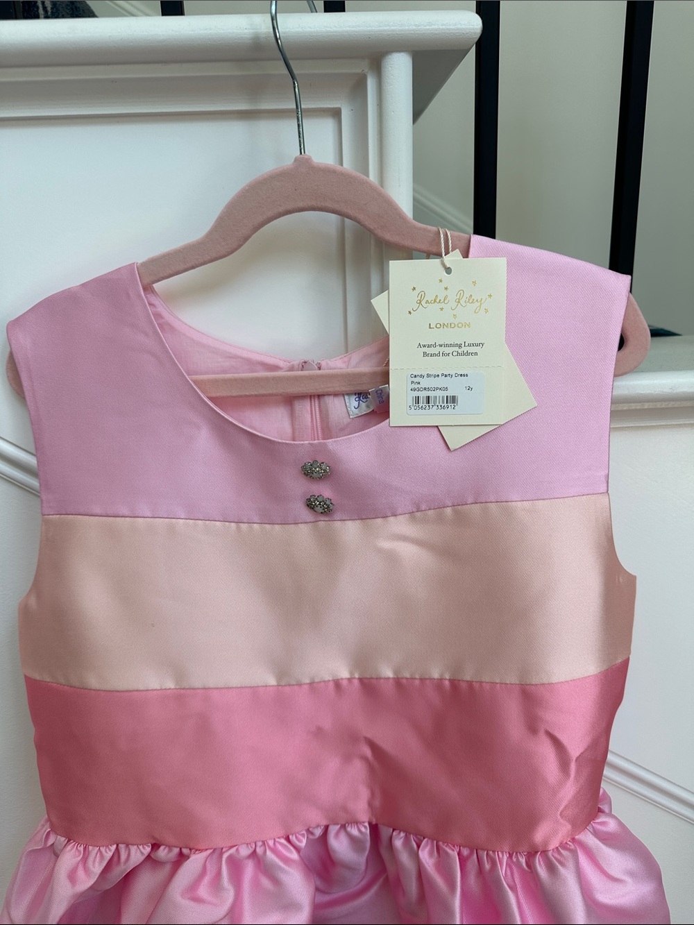 Rachel Riley Pink and Cream Satin Stripe Party Dress - Picture 3 of 6